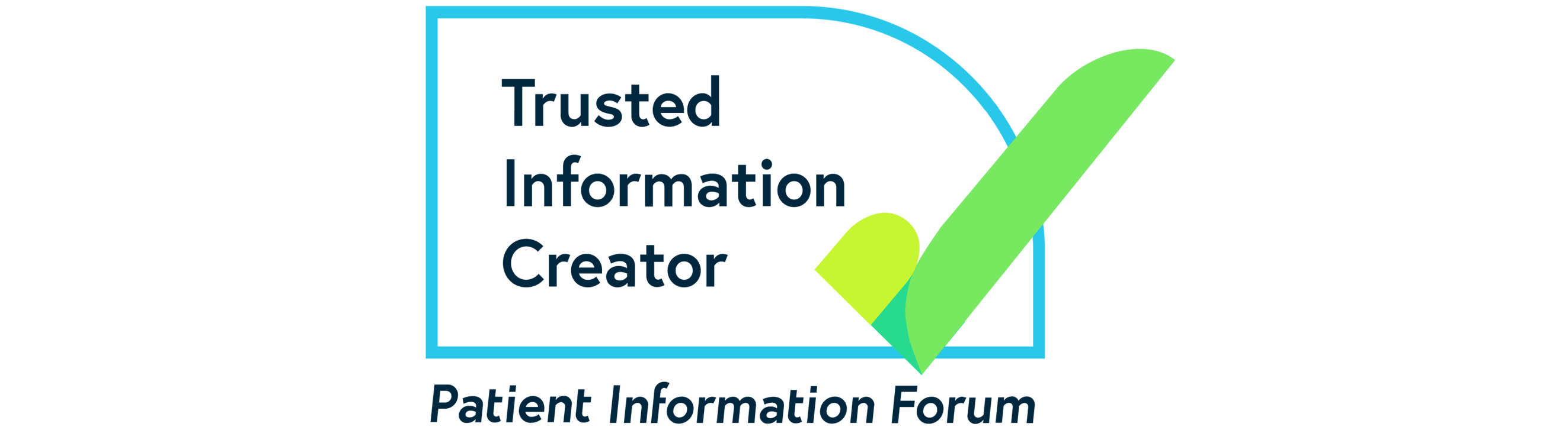 PIF TICK logo with the words Trusted Information Creator and Patient Information Forum. There is a blue rectangular border with a big green tick.